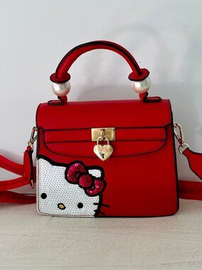 Danielle Nicole Hello Kitty Peek-A-Boo Red Sequin Satchel Crossbody Bag